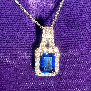 Blue&White lab-created Sapphire Pendant w/10K White Gold NEW IN BOX!!
